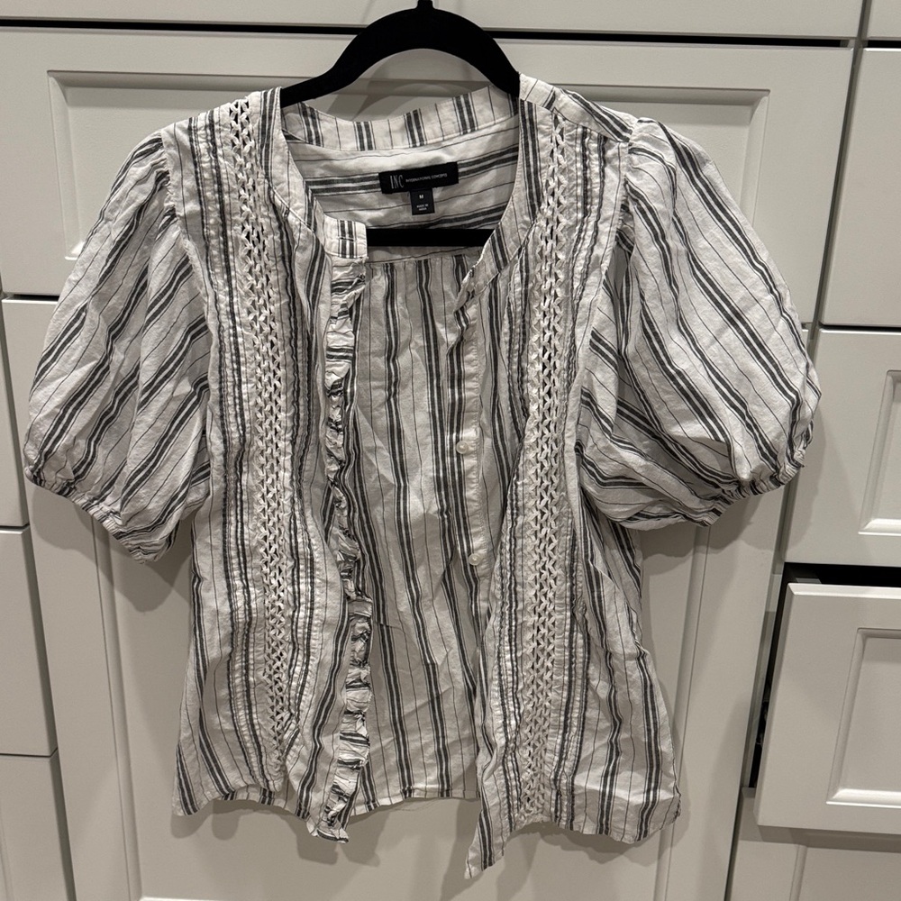 INC International Concepts Black and White Striped Blouse